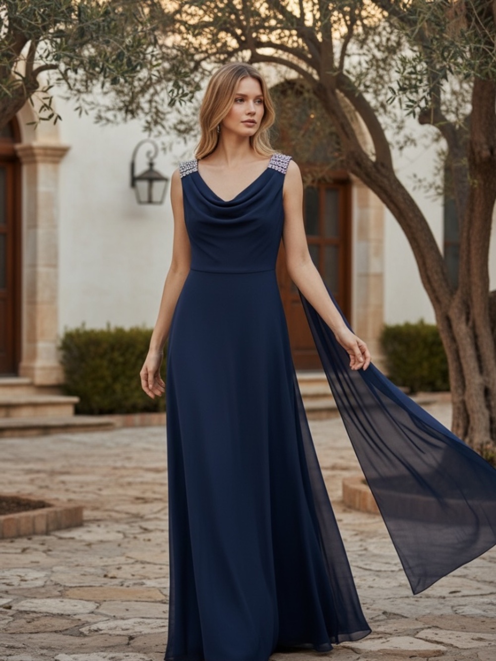 💐NWT💐 Jessica Howard Navy Sheath Floor-Length Dress Cape Sleeves - size 10